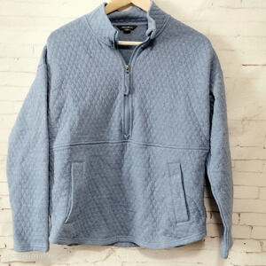 Eddie Bauer Unisex Medium Blue Quilted 1/2 Zipper Pullover Cotton Blend Pockets